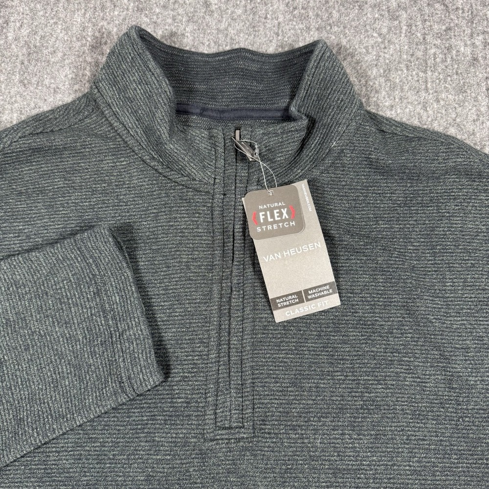 NWT Van Heusen Men's Large 1/4 Zip Pullover Sweater Classic Fit Green